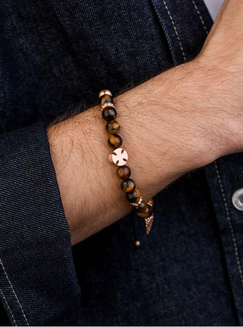 Bransoletka męska, skrzydło, Tygrysie Oko, stal S109241Z00