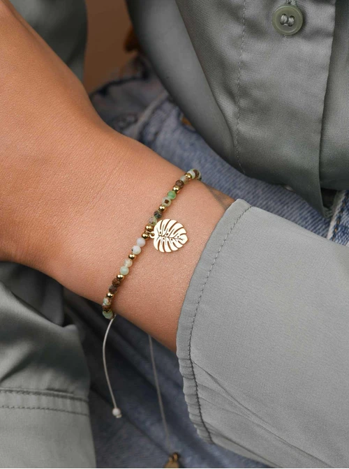 Bransoletka monstera, Chryzopraz, stal pozłacana S108547Z00