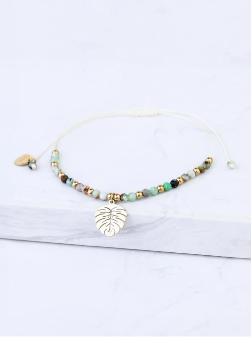 Bransoletka monstera, Chryzopraz, stal pozłacana S108547Z00