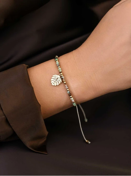 Bransoletka monstera, Chryzopraz, stal pozłacana S108547Z00