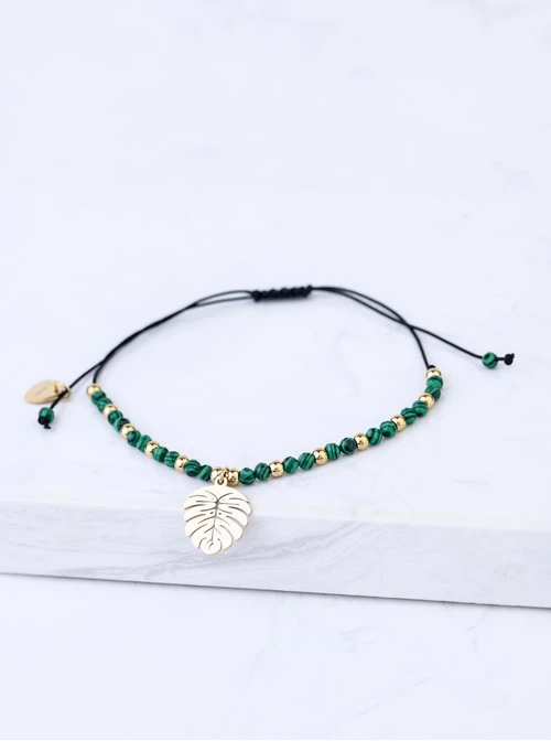 Bransoletka monstera, Malachit, stal pozłacana S108541Z00