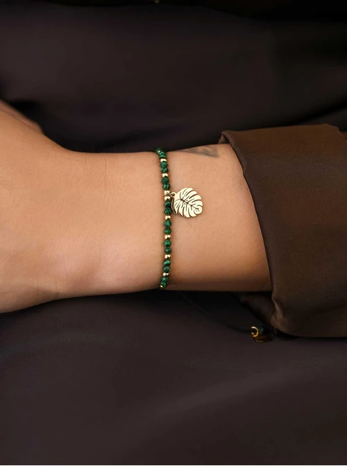 Bransoletka monstera, Malachit, stal pozłacana S108541Z00