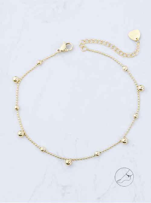 Bransoletka na kostkę, kuleczki, stal pozłacana S109639Z00