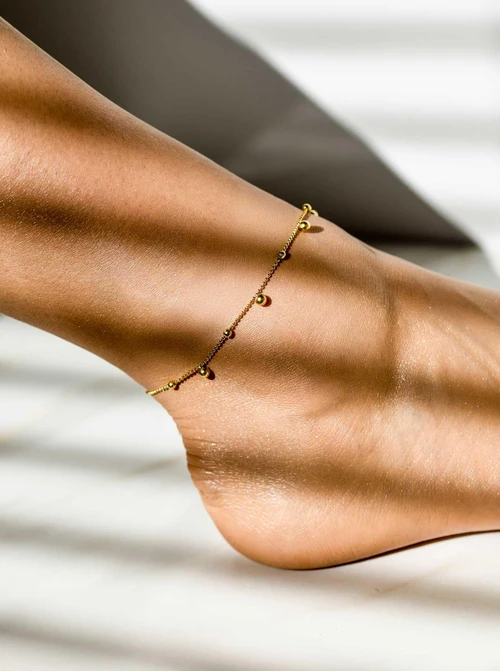 Bransoletka na kostkę, kuleczki, stal pozłacana S109639Z00