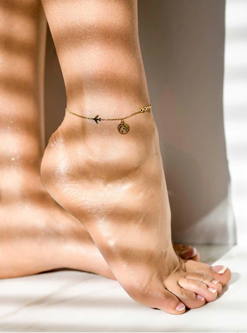 Bransoletka na kostkę, mapa, samolot, stal pozłacana S109623Z00