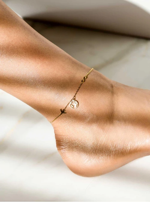 Bransoletka na kostkę, mapa, samolot, stal pozłacana S109623Z00