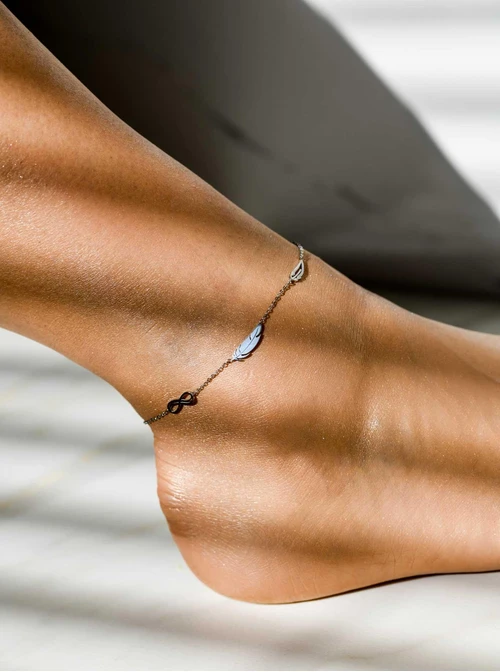 Bransoletka na kostkę piórka, nieskończoność, stal S109624S00