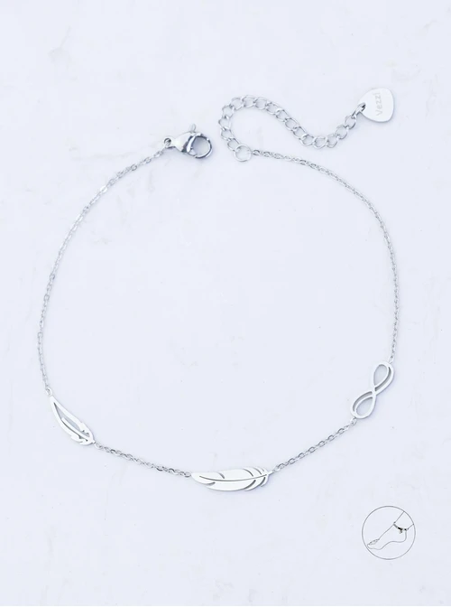 Bransoletka na kostkę piórka, nieskończoność, stal S109624S00