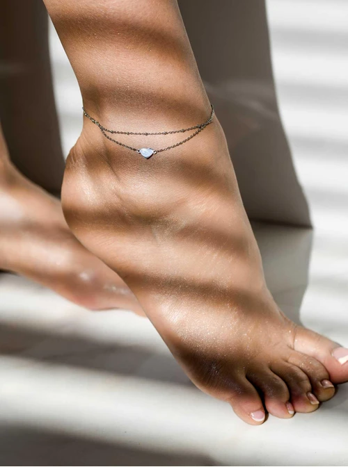 Bransoletka na kostkę, podwójna, serce, stal S109636S00