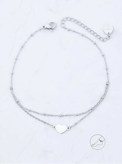 Bransoletka na kostkę, podwójna, serce, stal S109636S00