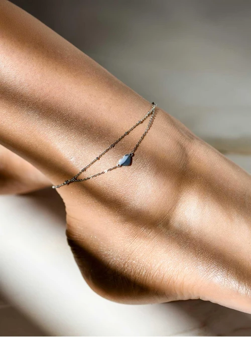 Bransoletka na kostkę, podwójna, serce, stal S109636S00