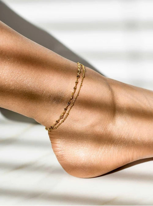 Bransoletka na kostkę, podwójna, stal pozłacana S109642Z00