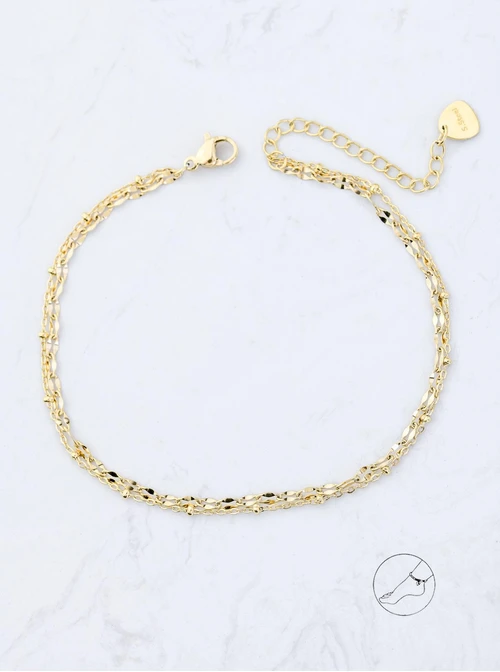 Bransoletka na kostkę, podwójna, stal pozłacana S109642Z00