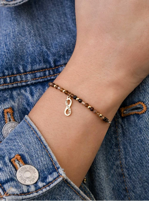 Bransoletka nieskończoność, Agat Kawowy, stal pozłacana S108523Z00