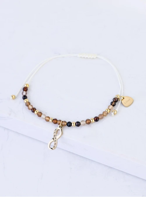 Bransoletka nieskończoność, Agat Kawowy, stal pozłacana S108523Z00