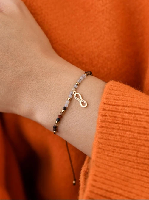 Bransoletka nieskończoność, Agat, stal pozłacana S108519Z00