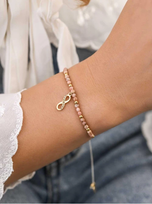 Bransoletka nieskończoność, Rodonit, stal pozłacana S108525Z00