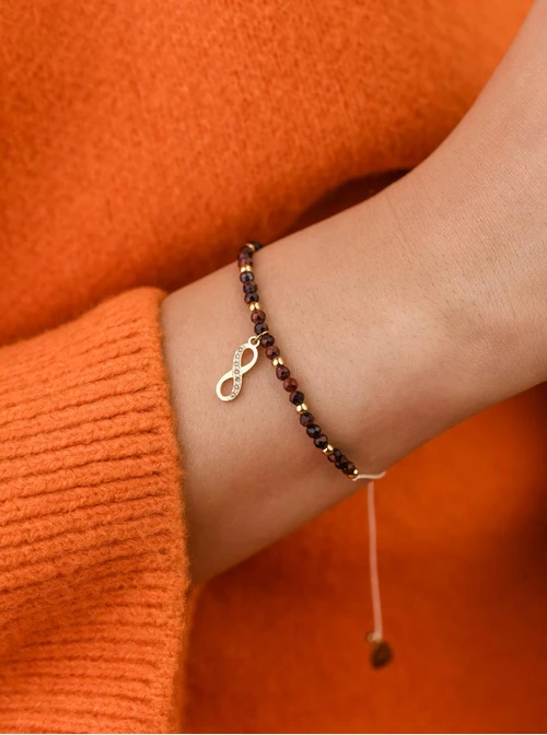 Bransoletka nieskończoność, Tygrysie Oko, stal pozłacana S108524Z00