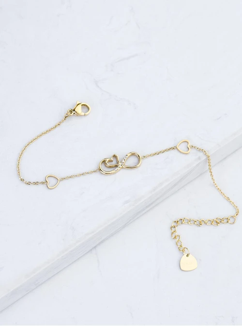 Bransoletka nieskończoność, serduszka, stal pozłacana S108317Z00