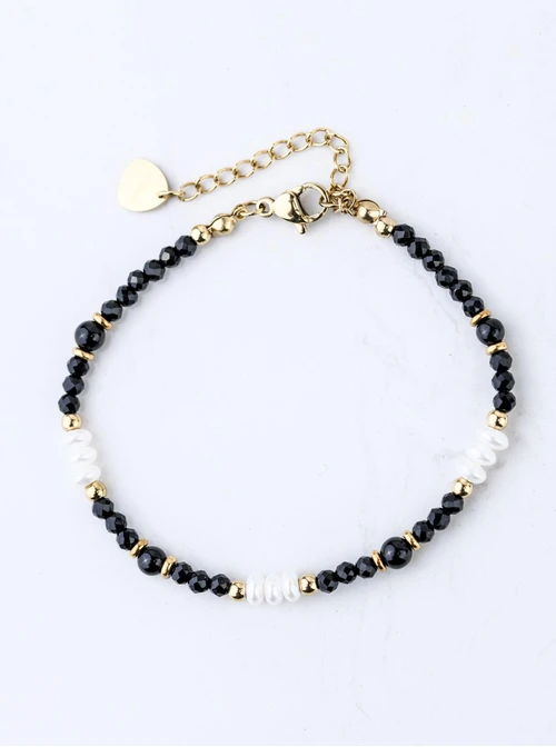 Bransoletka perełki, Obsydian, stal pozłacana S109412Z01