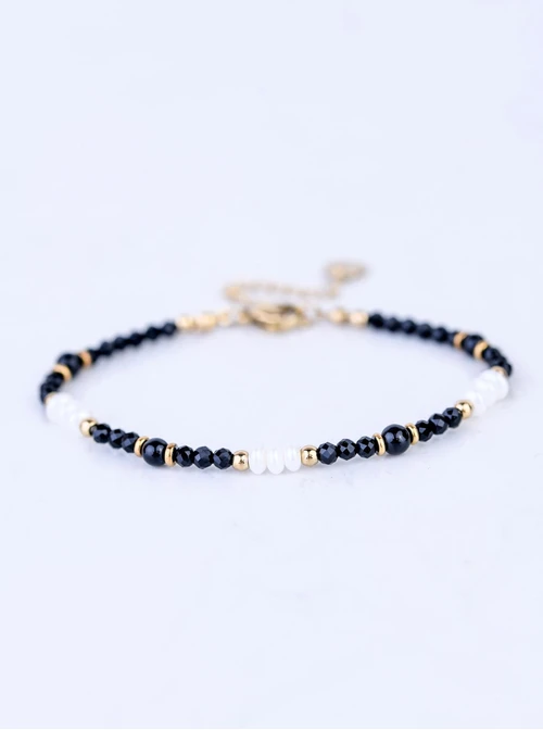 Bransoletka perełki, Obsydian, stal pozłacana S109412Z01