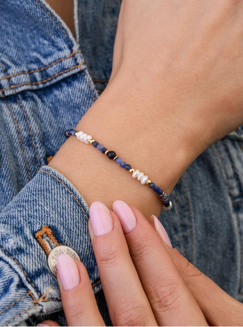 Bransoletka perełki, Sodalit, stal pozłacana S109411Z00