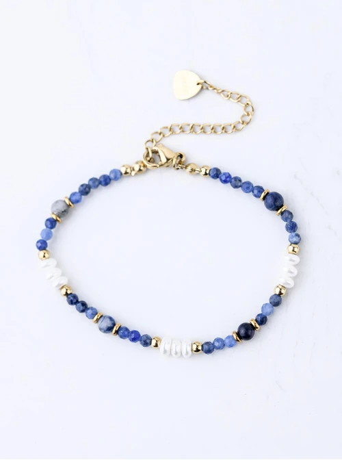 Bransoletka perełki, Sodalit, stal pozłacana S109411Z00