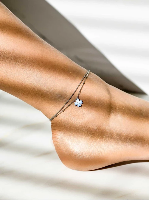 Bransoletka podwójna, na kostkę, koniczynka, stal S109622S00