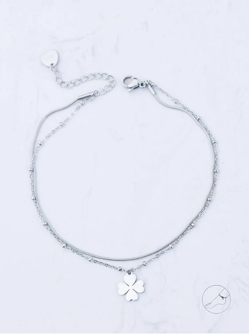 Bransoletka podwójna, na kostkę, koniczynka, stal S109622S00