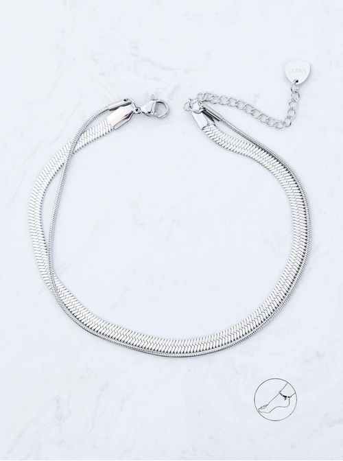 Bransoletka podwójna, na kostkę, żmijka, stal S107923S00