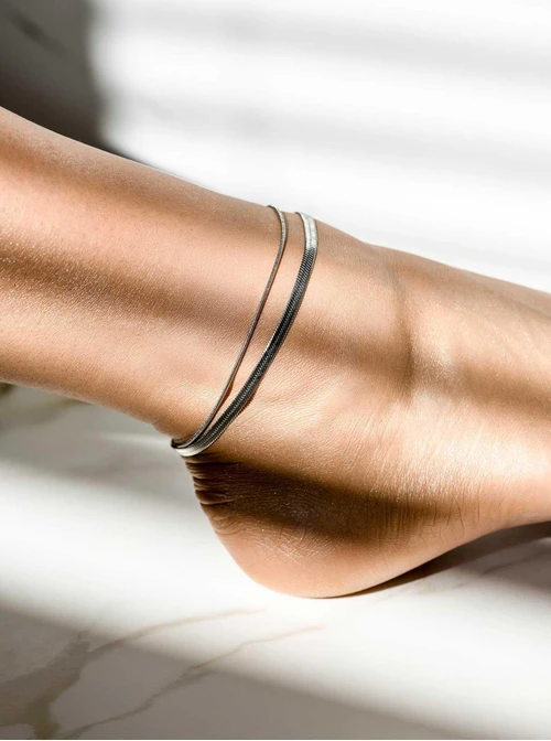 Bransoletka podwójna, na kostkę, żmijka, stal S107923S00