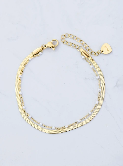 Bransoletka podwójna żmijka, stal pozłacana S109495Z02