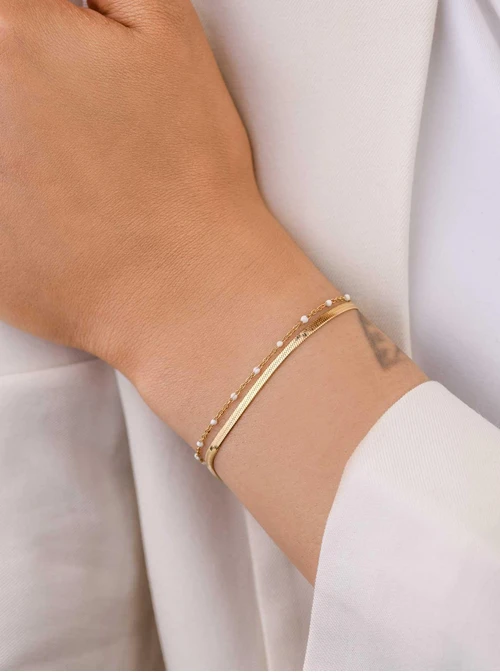 Bransoletka podwójna żmijka, stal pozłacana S109495Z02