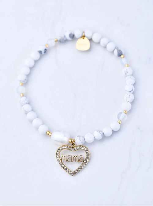 Bransoletka serce Mama, Howlit, stal pozłacana S109397Z02