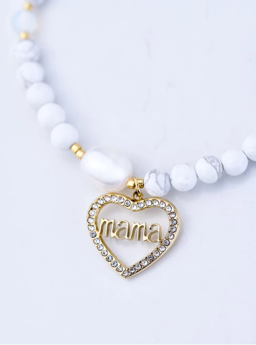 Bransoletka serce Mama, Howlit, stal pozłacana S109397Z02