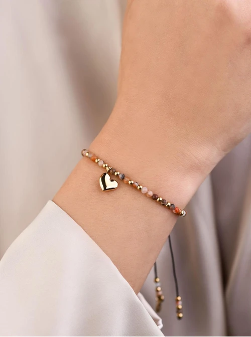 Bransoletka serce, Rodonit, stal pozłacana S108505Z00