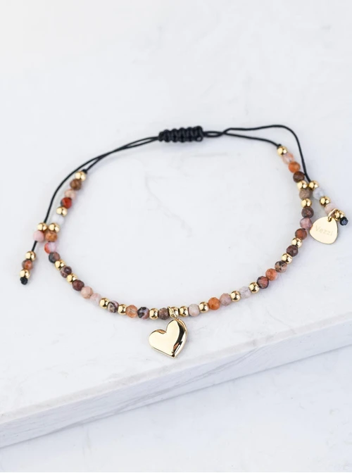 Bransoletka serce, Rodonit, stal pozłacana S108505Z00