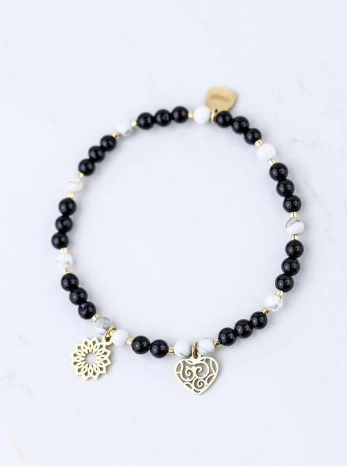 Bransoletka serce, Rozeta Vezzi, Obsydian, stal pozłacana S109382Z01