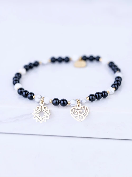 Bransoletka serce, Rozeta Vezzi, Obsydian, stal pozłacana S109382Z01