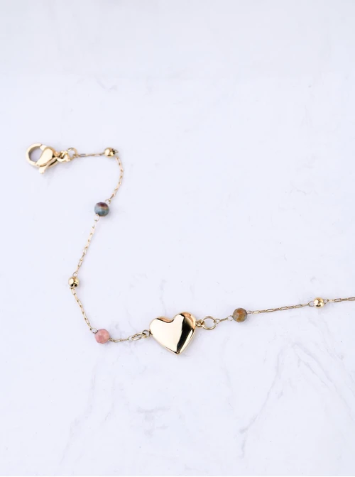 Bransoletka serduszko, Agat, stal pozłacana S108415Z00