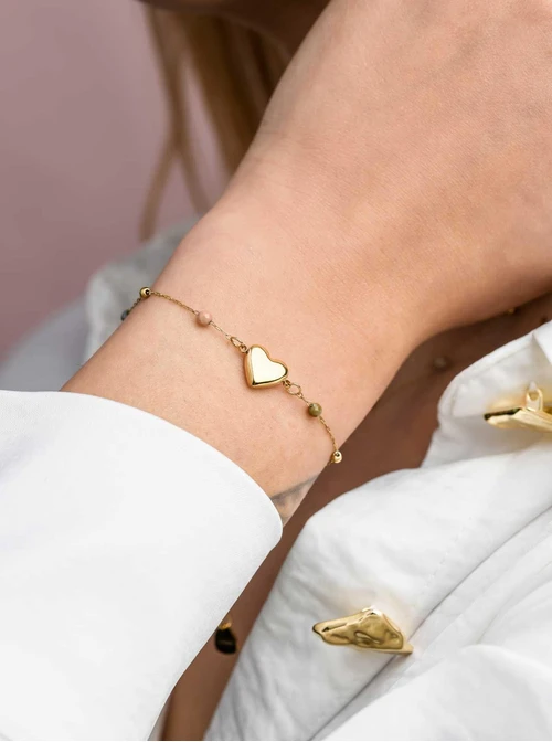 Bransoletka serduszko, Agat, stal pozłacana S108415Z00