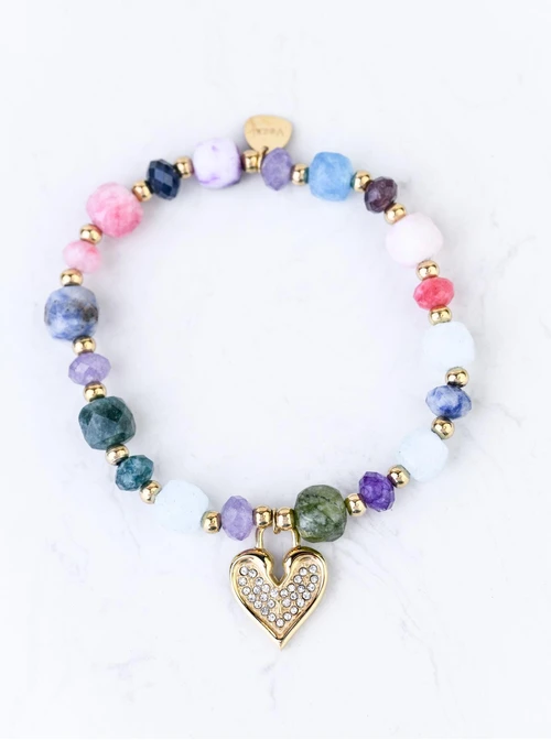 Bransoletka serduszko, Agat, stal pozłacana S108917Z00