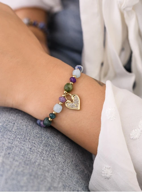 Bransoletka serduszko, Agat, stal pozłacana S108917Z00