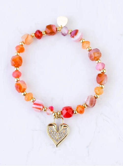 Bransoletka serduszko, Agat, stal pozłacana S108918Z00