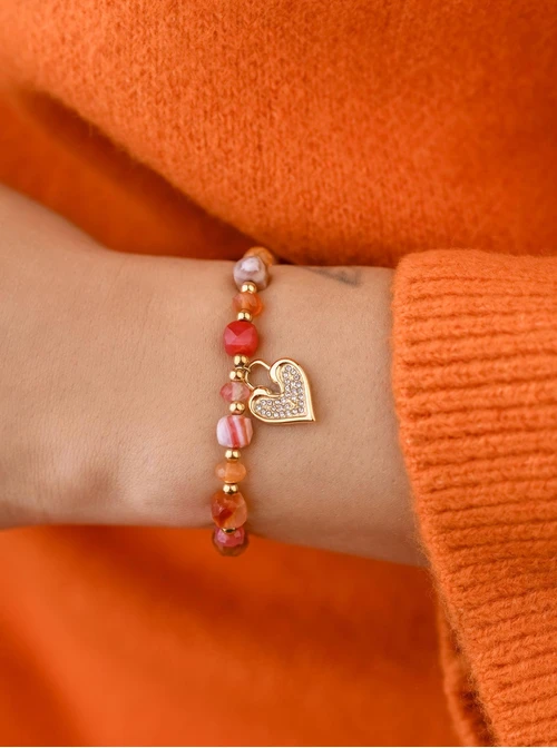 Bransoletka serduszko, Agat, stal pozłacana S108918Z00