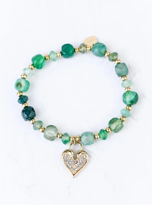 Bransoletka serduszko, Agat, stal pozłacana S108920Z00