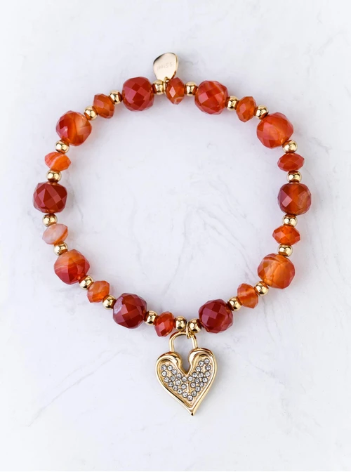 Bransoletka serduszko, Agat, stal pozłacana S108921Z00