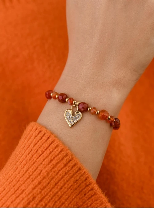 Bransoletka serduszko, Agat, stal pozłacana S108921Z00