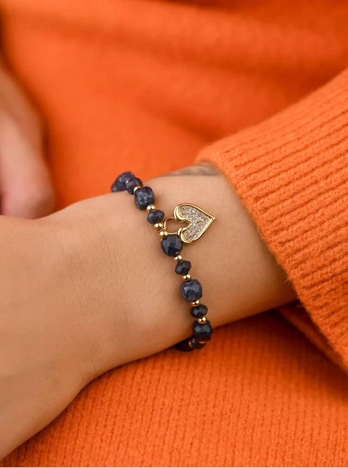 Bransoletka serduszko, Apatyt, stal pozłacana S108911Z00