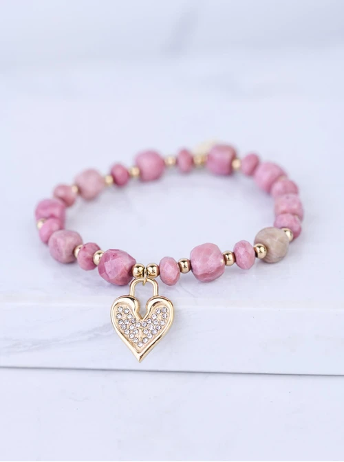 Bransoletka serduszko, Czerwony Piaskowiec, stal pozłacana S108916Z00